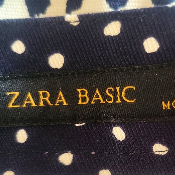 ZARA Women's Navy/White Polka Dot Skirt with Contrasting Waistband - Size M - Picture 6 of 11
